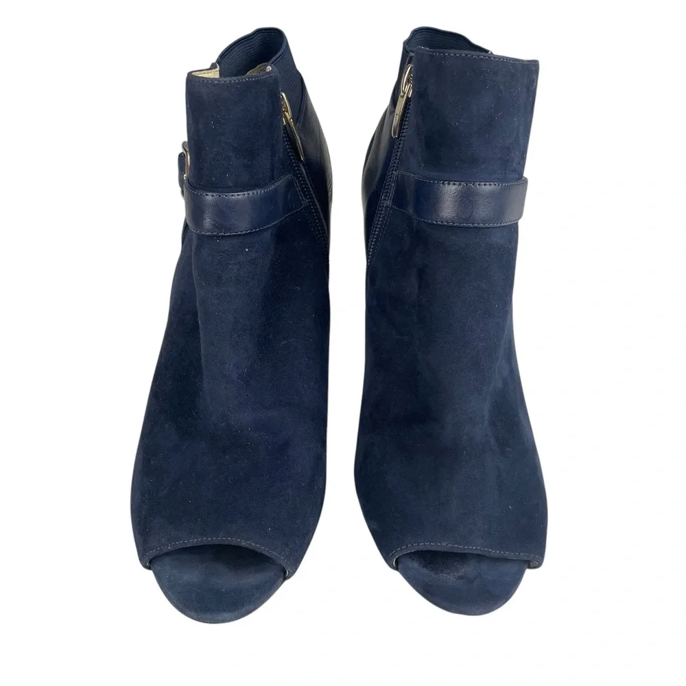 Marc Fisher Blue Suede Peep Toe High‎ Heel Ankle Boots 9M